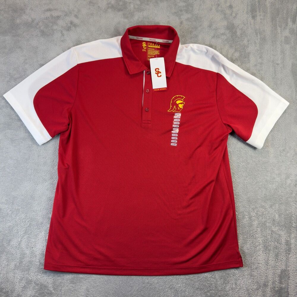 USC Southern CA Trojans Polo Shirt Mens 2XL Red White TROJAN Apparel NCAA NWT